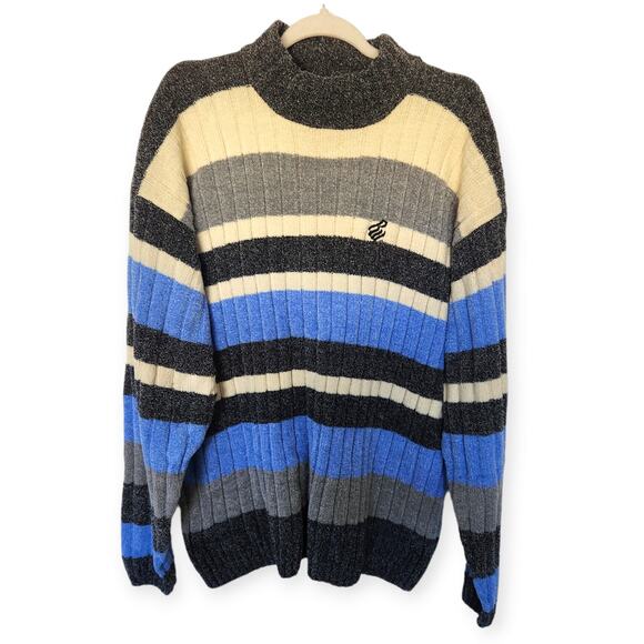 Rocawear Men's Blue White Grey Striped Mock Neck Sweater X- Large - Picture 1 of 7